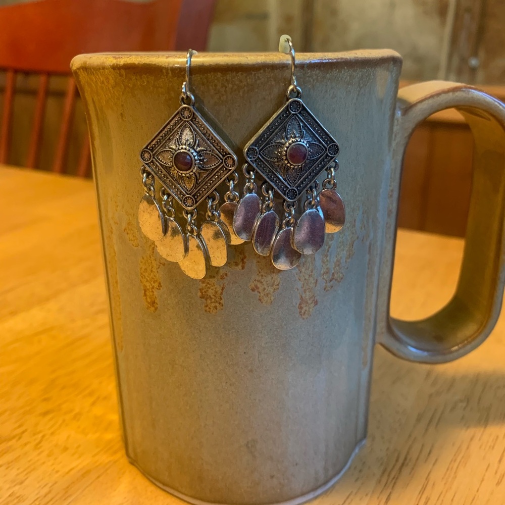 Silver and Purple Dangle Earrings